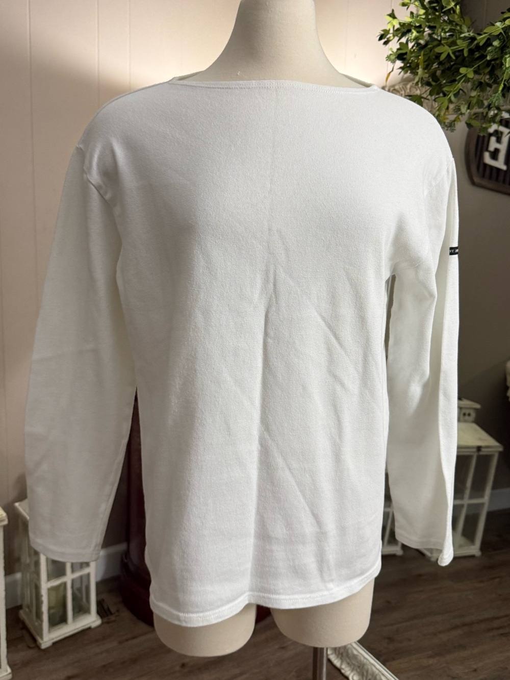 Saint James Ouessant White Cotton Boat Neck Breton Top Made in France Size L